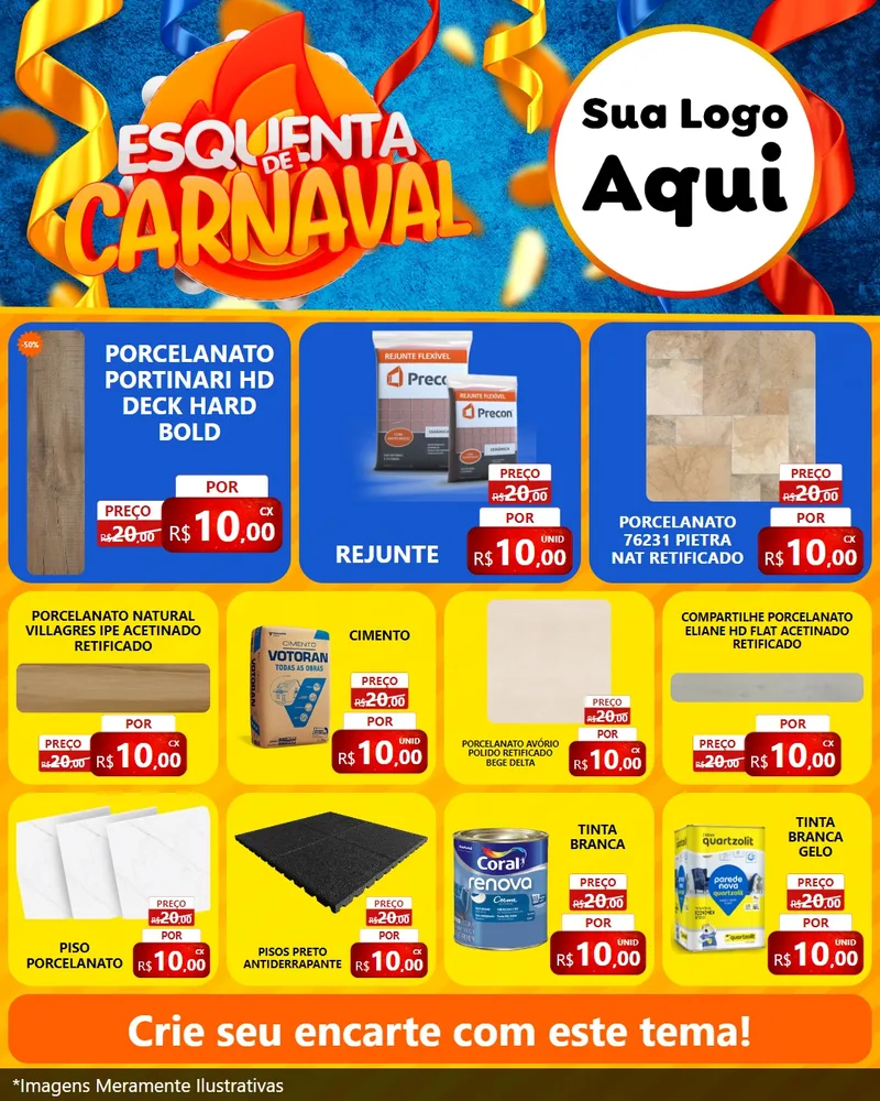 Modelo de Rede Social para Feed Instagram com o tema Esquenta de Carnaval para Pisos e revestimentos