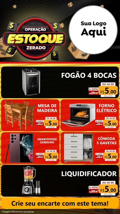 Modelo de TV para TV Vertical com o tema Operação Estoque Zerado para Móveis e Eletro