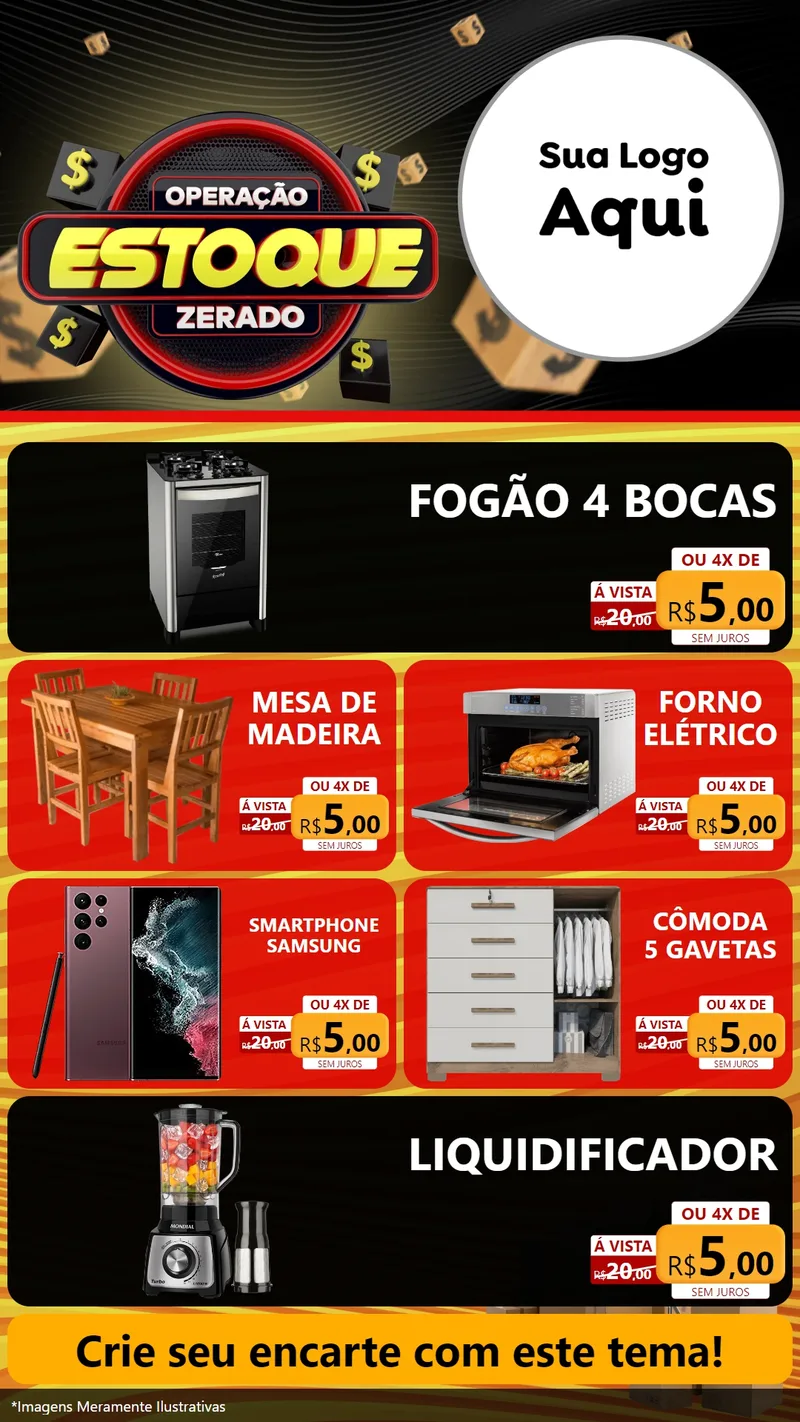 Modelo de TV para TV Vertical com o tema Operação Estoque Zerado para Móveis e Eletro