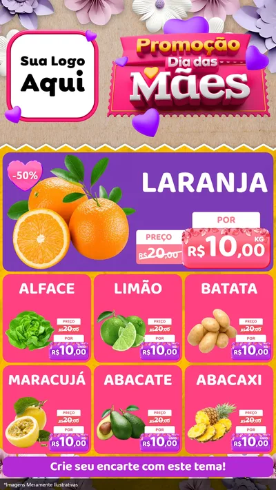 Modelo de Rede Social para Stories com o tema Promoção Dia das Mães para Hortifrúti