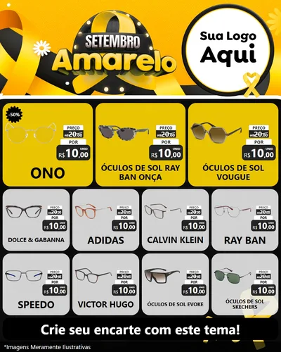 Modelo de Rede Social para Feed Instagram com o tema Setembro Amarelo para Óticas