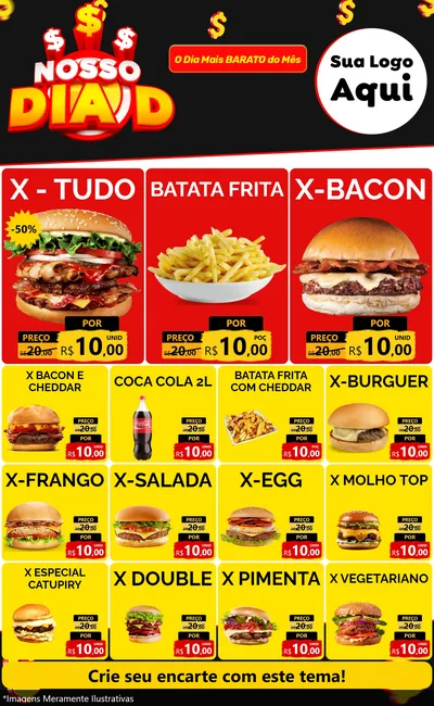 Modelo de Encarte para Encarte Grande com o tema Nosso Dia D para Hamburgueria