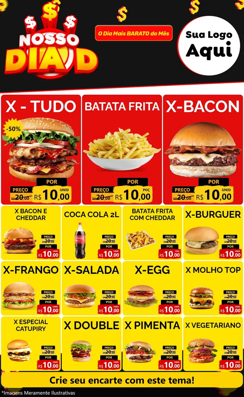 Modelo de Encarte para Encarte Grande com o tema Nosso Dia D para Hamburgueria