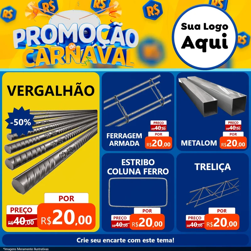 Modelo de Rede Social para Feed Facebook com o tema Promoção de Carnaval para Ferragens