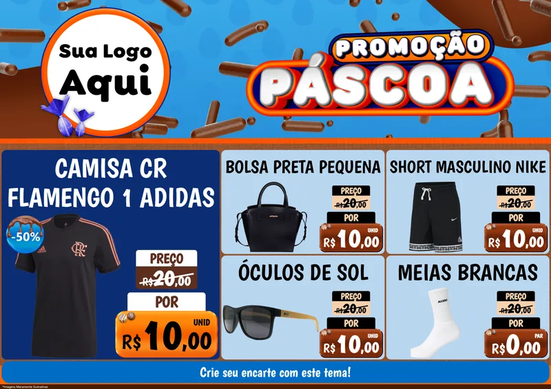 Modelo de Encarte para Encarte A4 Horizontal com o tema Promoção Páscoa para Roupas e acessórios