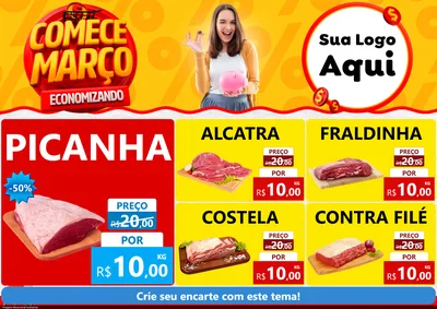 Modelo de Encarte para Encarte A4 Horizontal com o tema Comece Março Economizando para Açougue
