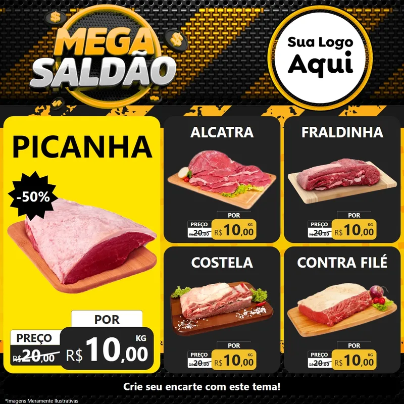 Modelo de Rede Social para Feed Facebook com o tema Mega Saldão para Açougue