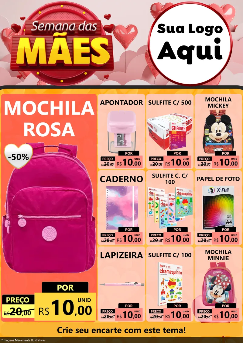 Modelo de Encarte para Encarte A4 Vertical com o tema Semana das Mães para Papelaria