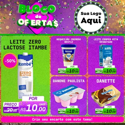 Modelo de Rede Social para Feed Facebook com o tema Bloco de Ofertas para Frios e Laticínios