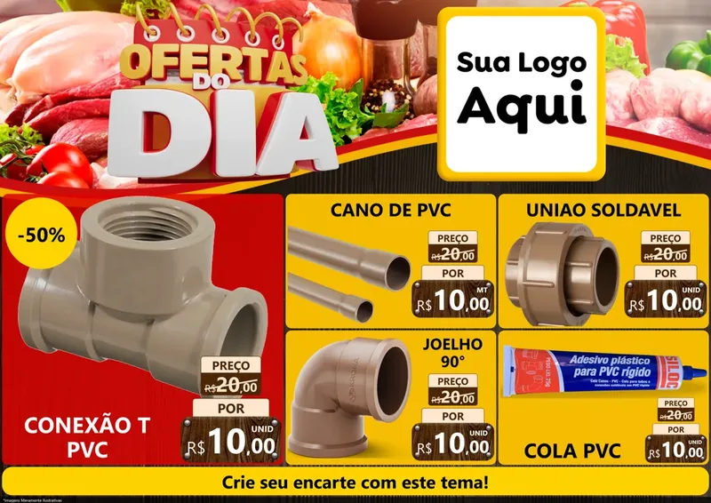Modelo de Encarte para Encarte A4 Horizontal com o tema Ofertas do Dia para Tubos e conexões
