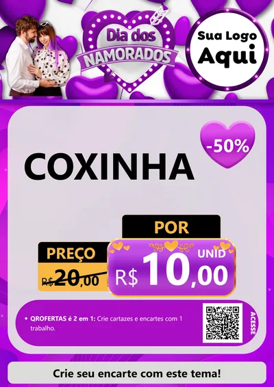 Modelo de Cartaz para Cartaz A4 Vertical com o tema Dia dos Namorados para Salgadaria