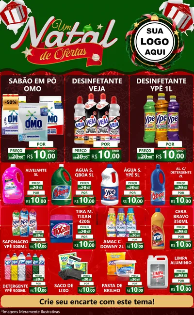Modelo de Encarte para Encarte Grande com o tema Um Natal de Ofertas para Produtos de Limpeza
