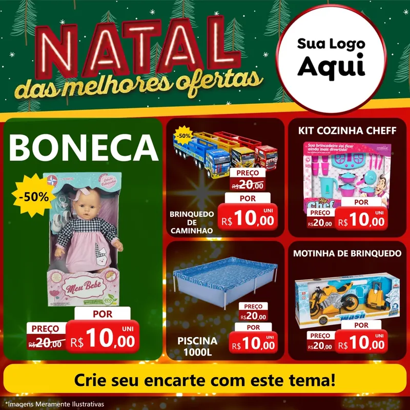 Modelo de Rede Social para Feed Facebook com o tema Natal das Melhores Ofertas para Brinquedos