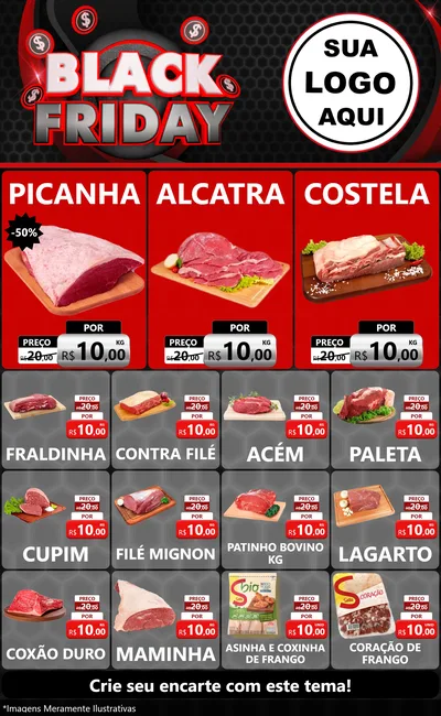 Modelo de Encarte para Encarte Grande com o tema Black Friday para Açougue