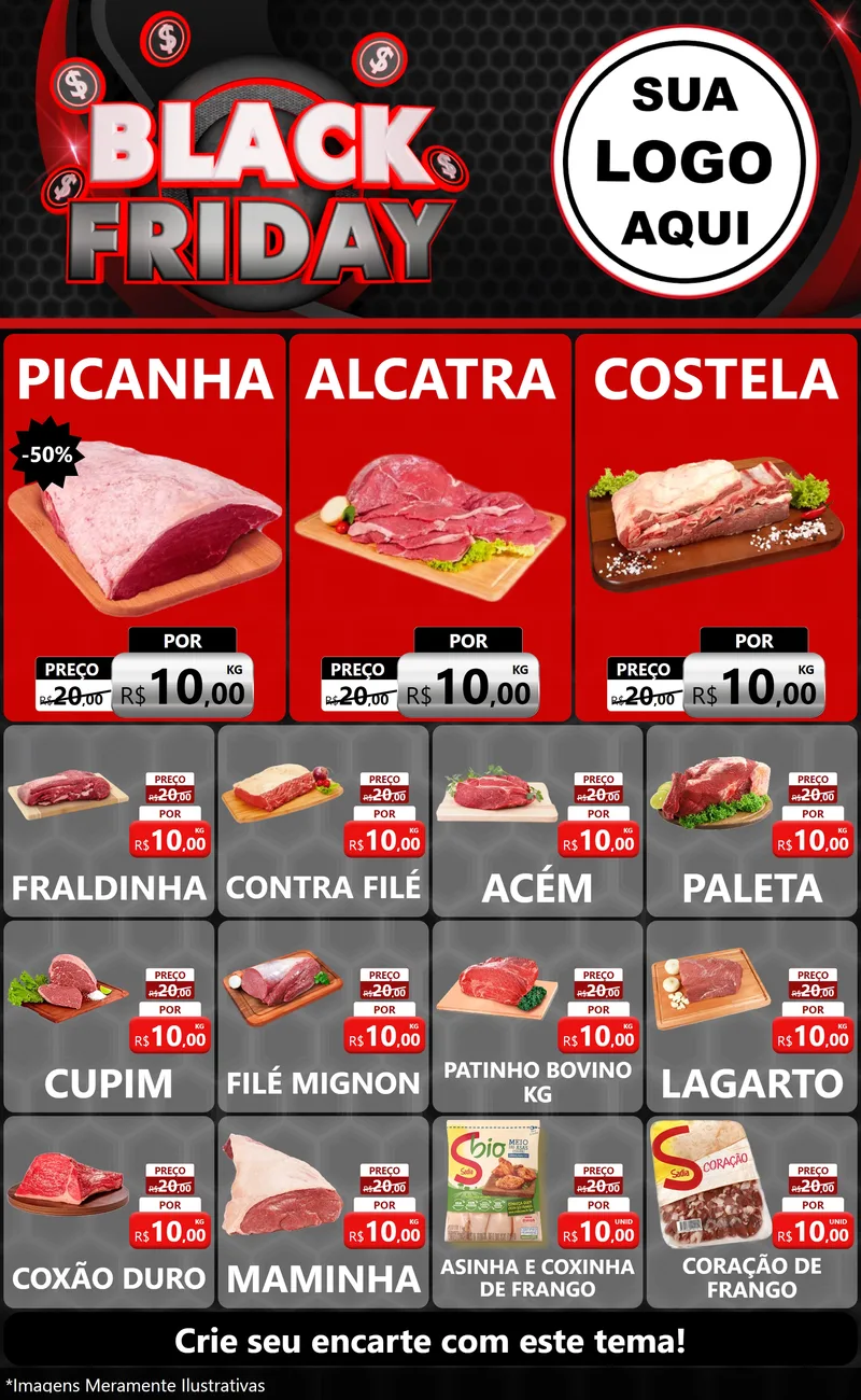 Modelo de Encarte para Encarte Grande com o tema Black Friday para Açougue