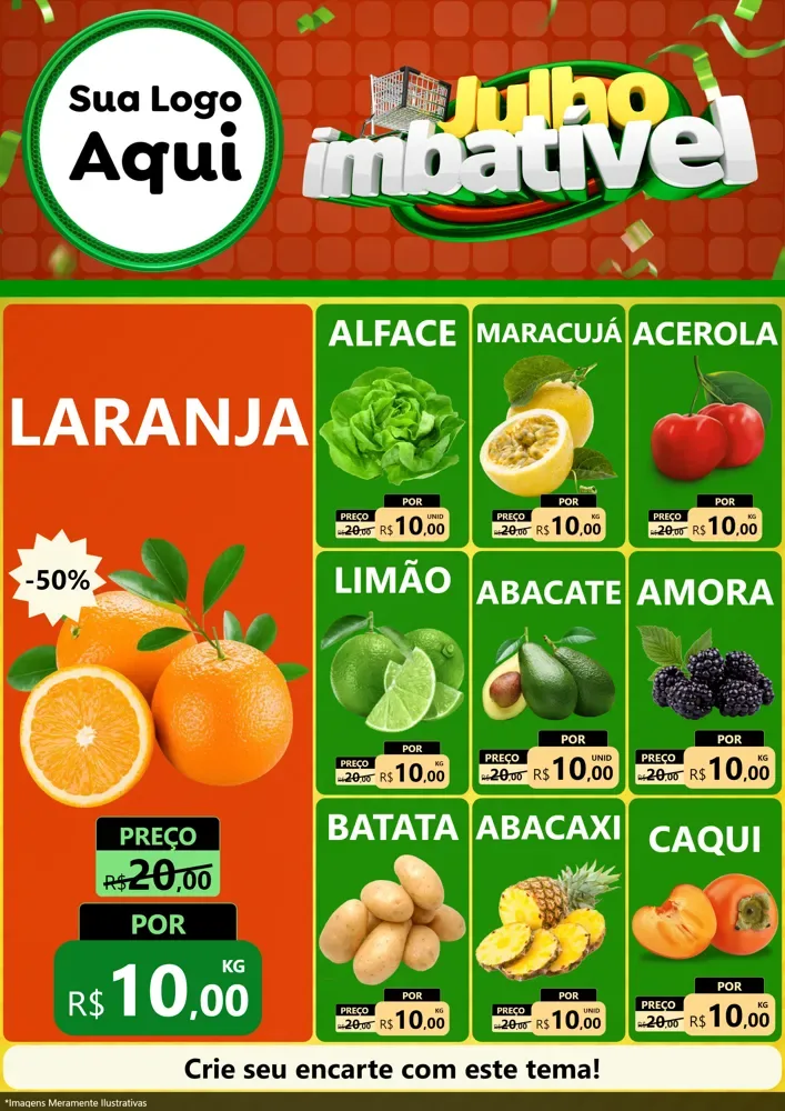 Modelo de Encarte para Encarte A4 Vertical com o tema Julho Imbatível para Hortifrúti