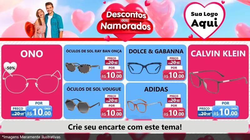 Modelo de TV para TV Horizontal com o tema Descontos dos Namorados para Óticas