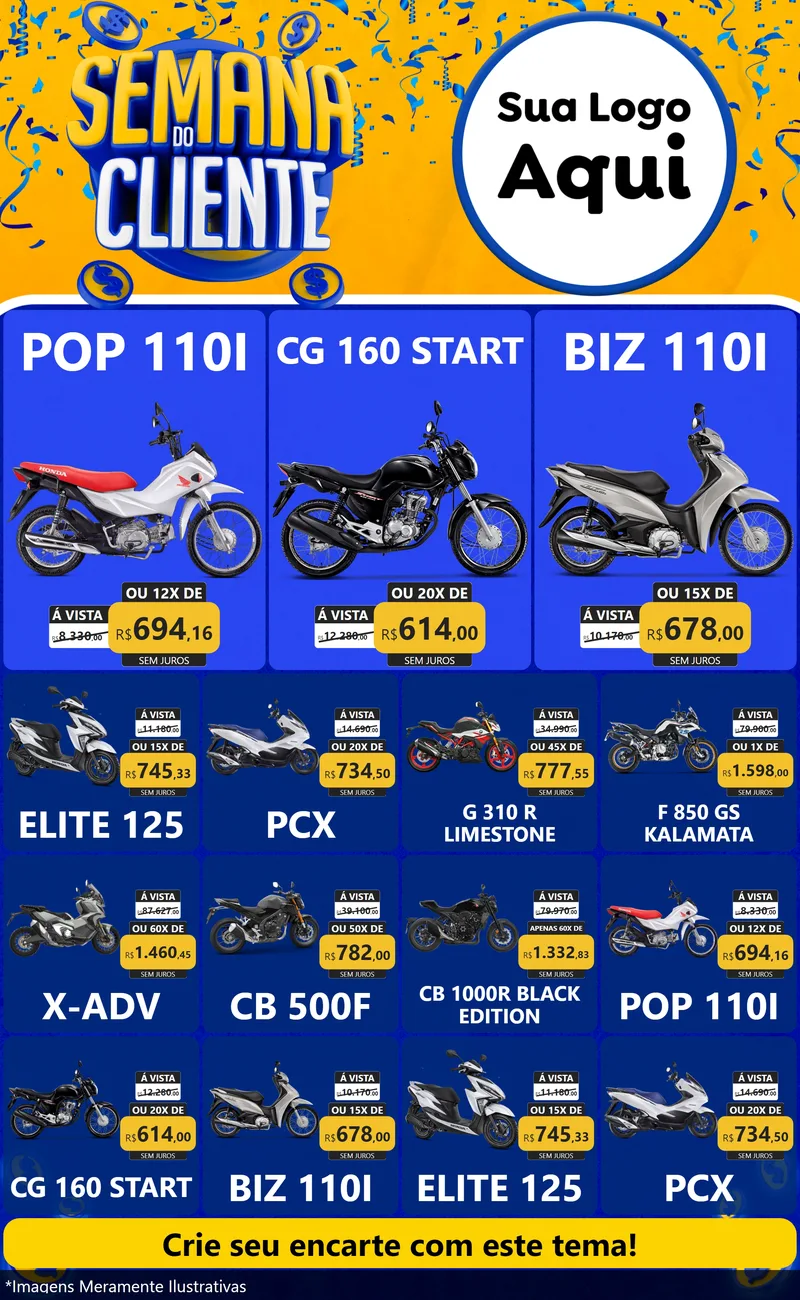 Modelo de Encarte para Encarte Grande com o tema Semana do Cliente para Concessionaria de Motos