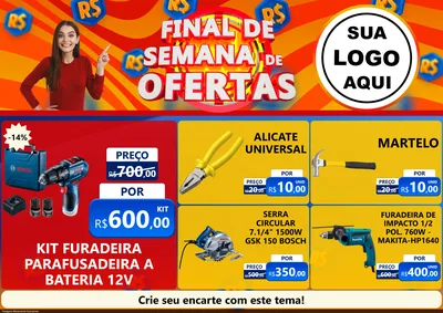 Modelo de Encarte para Encarte A4 Horizontal com o tema Final de Semana de Ofertas para Maquinas e Ferramentas