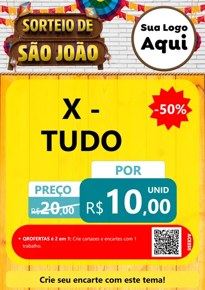 Modelo de Cartaz para Cartaz A4 Vertical com o tema Sorteio de São João para Hamburgueria