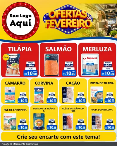 Modelo de Rede Social para Feed Instagram com o tema Ofertas de Fevereiro para Peixaria