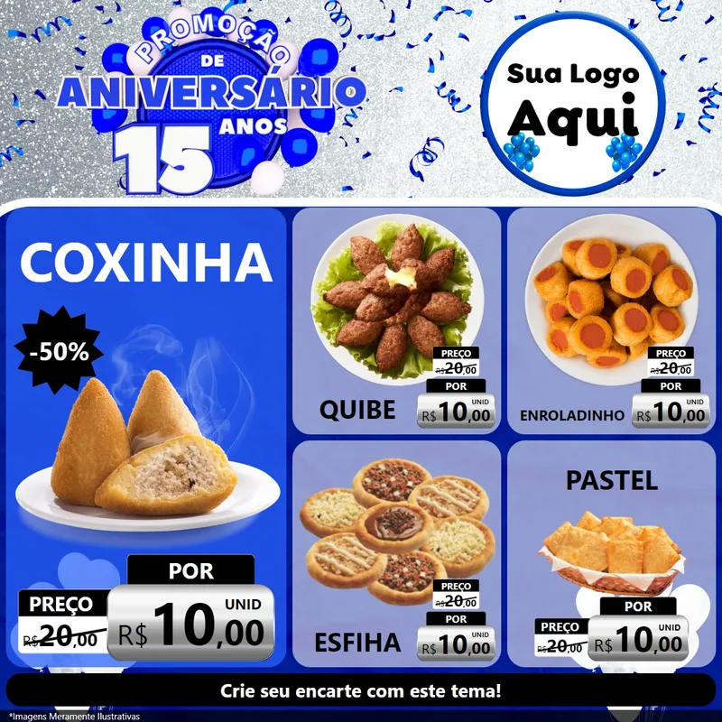 Modelo de Rede Social para Feed Facebook com o tema Promoção de Aniversário - 15 Anos para Salgadaria