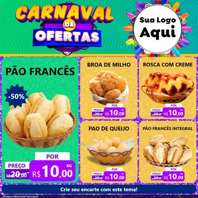Modelo de Rede Social para Feed Facebook com o tema Carnaval de Ofertas para Padaria