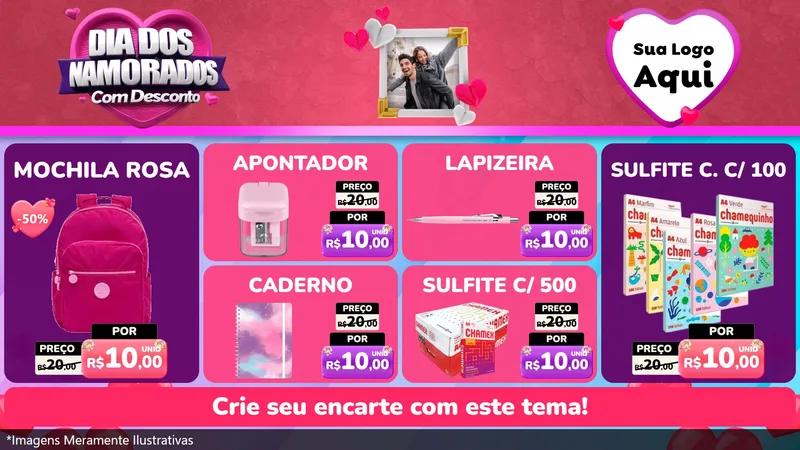 Modelo de TV para TV Horizontal com o tema Dia Dos Namorados Com Desconto para Papelaria