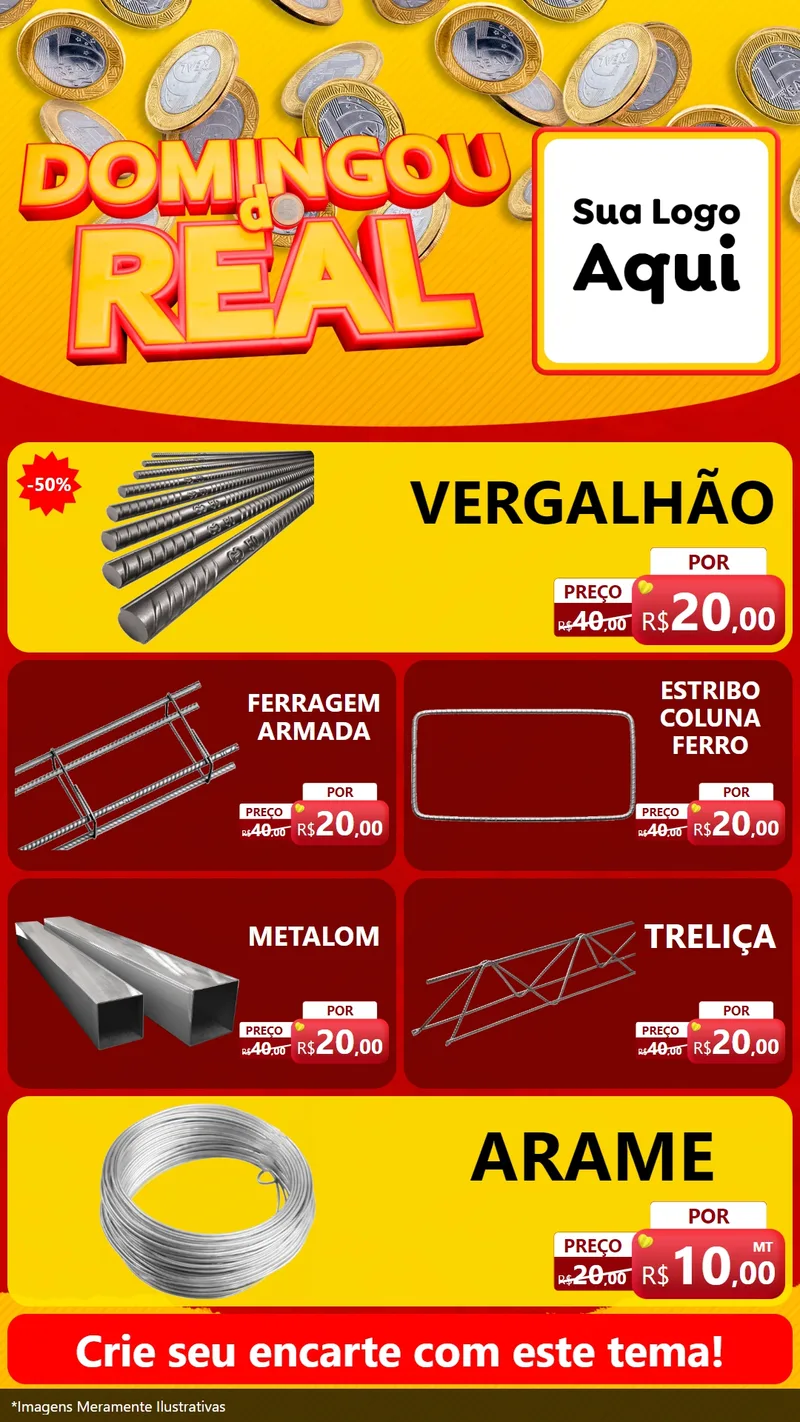 Modelo de TV para TV Vertical com o tema Domingou do Real para Ferragens