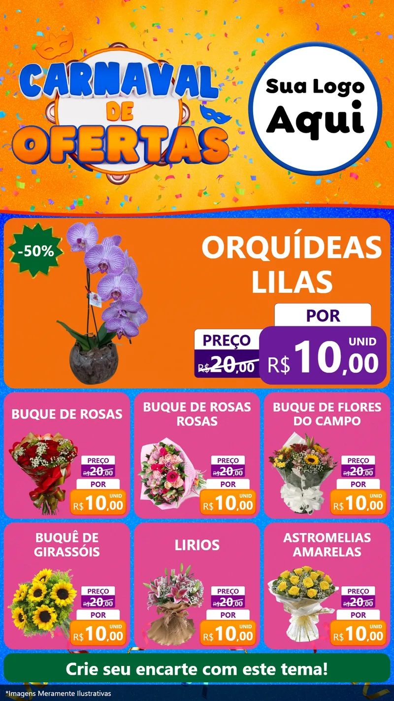 Modelo de Rede Social para Stories com o tema Carnaval de Ofertas para Floricultura e jardim