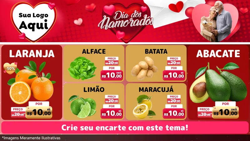 Modelo de TV para TV Horizontal com o tema Dia Dos Namorados para Hortifrúti