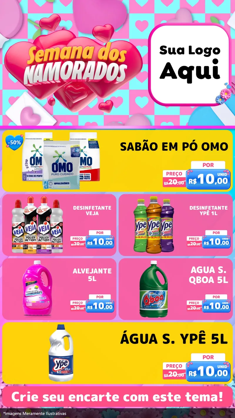 Modelo de TV para TV Vertical com o tema Semana dos Namorados para Produtos de Limpeza