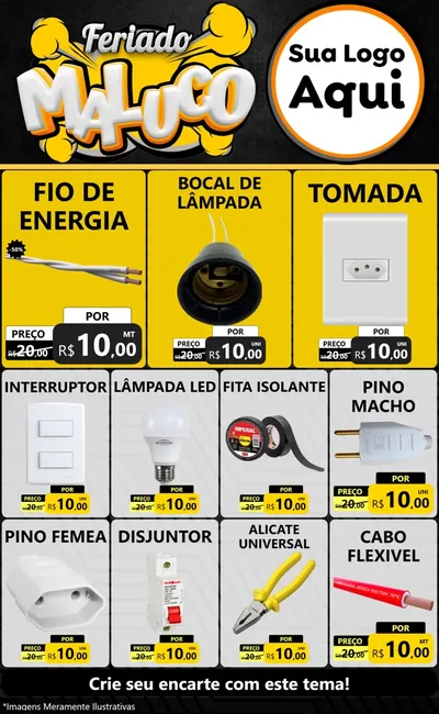 Modelo de Encarte para Encarte Grande com o tema Feriado Maluco para Materiais Elétricos