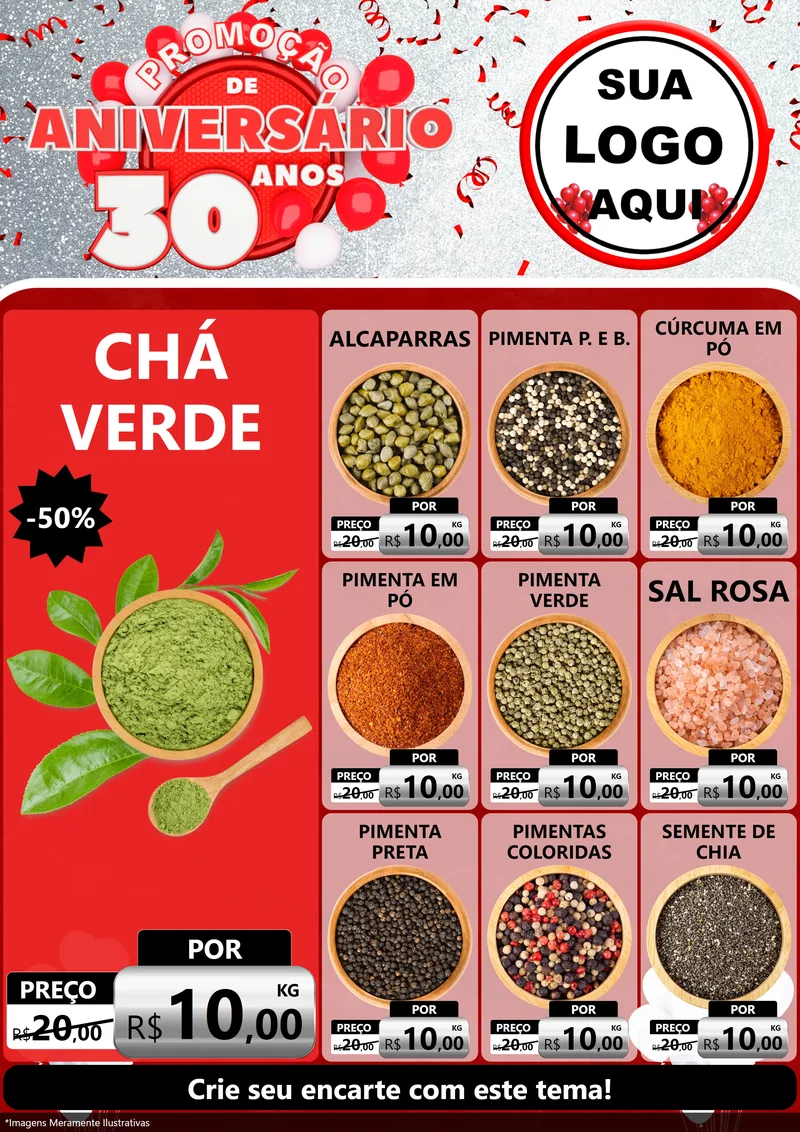 Modelo de Encarte para Encarte A4 Vertical com o tema Promoção de Aniversário - 30 Anos para Produtos Naturais