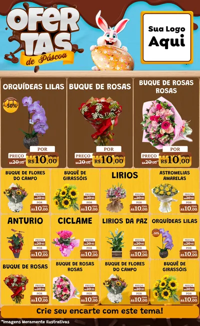 Modelo de Encarte para Encarte Grande com o tema Ofertas de Páscoa para Floricultura e jardim