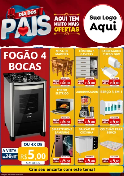 Modelo de Encarte para Encarte A4 Vertical com o tema Dia dos Pais para Móveis e Eletro