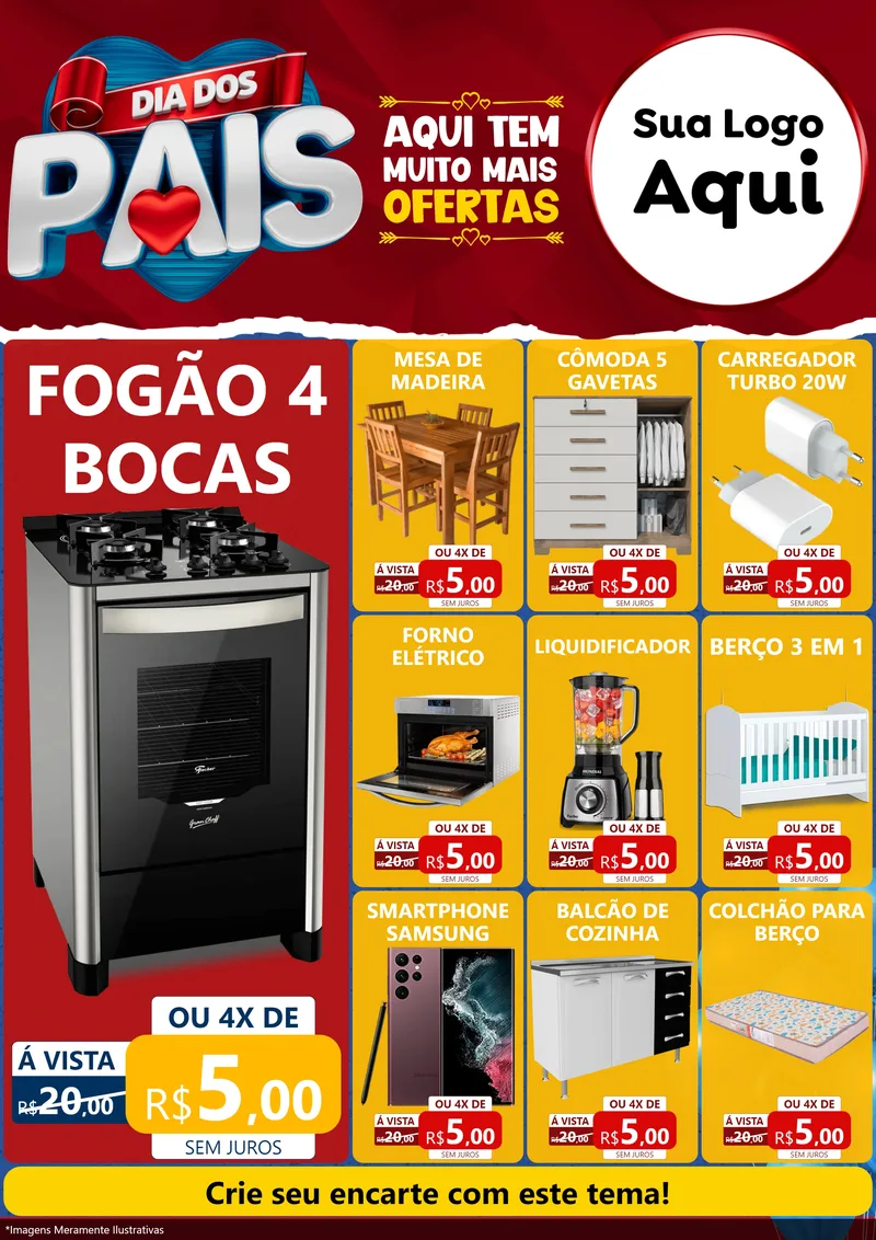 Modelo de Encarte para Encarte A4 Vertical com o tema Dia dos Pais para Móveis e Eletro