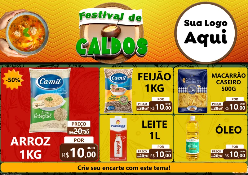Modelo de Encarte para Encarte A4 Horizontal com o tema Festival de Caldos para Supermercado