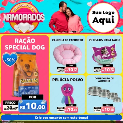 Modelo de Rede Social para Feed Facebook com o tema Promoção Dia dos Namorados para Pet Shop