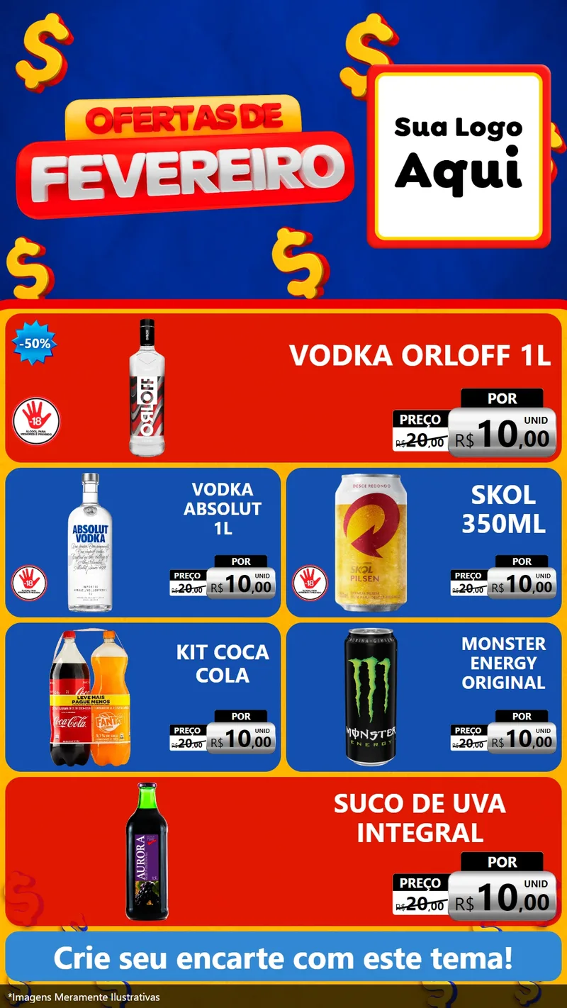 Modelo de TV para TV Vertical com o tema Ofertas de Fevereiro para Distribuidora de bebidas