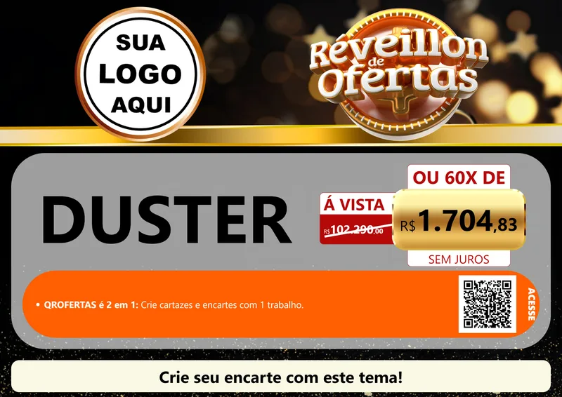 Modelo de Cartaz para Cartaz A4 Horizontal com o tema Réveillon de Ofertas para Concessionaria de Carros