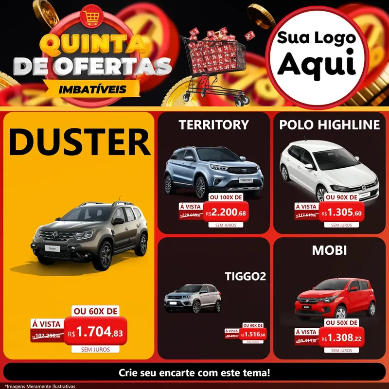Modelo de Rede Social para Feed Facebook com o tema Quinta de Ofertas Imbatíveis para Concessionaria de Carros