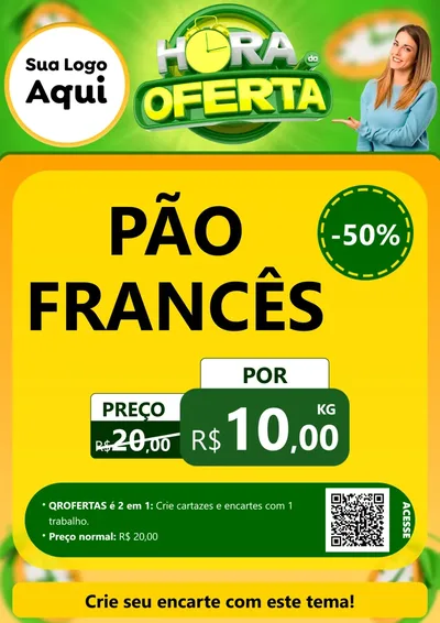 Modelo de Cartaz para Cartaz A4 Vertical com o tema Hora da Oferta para Padaria