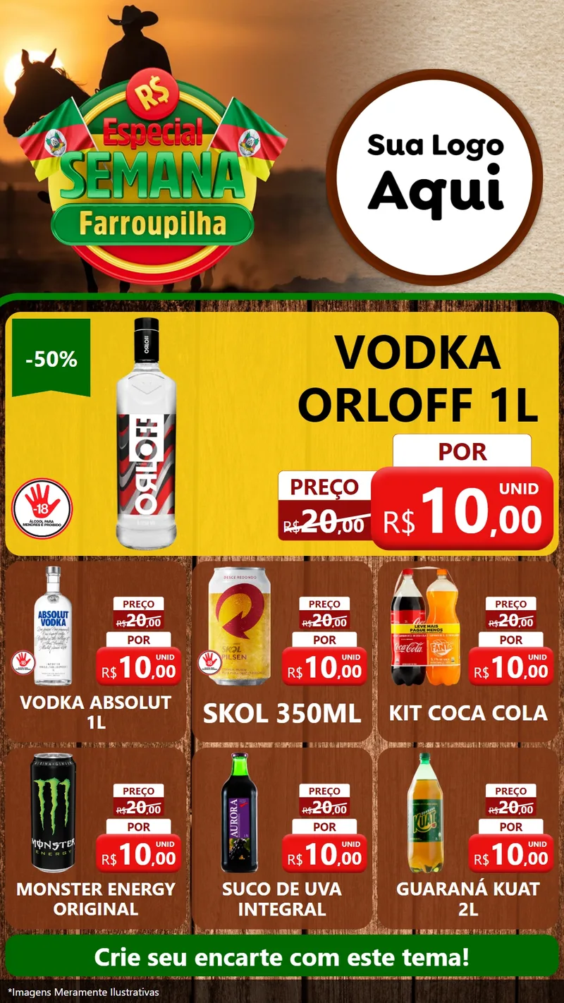 Modelo de Rede Social para Stories com o tema Especial Semana Farroupilha para Distribuidora de bebidas