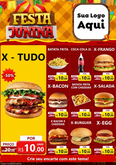 Modelo de Encarte para Encarte A4 Vertical com o tema Festa Junina para Hamburgueria