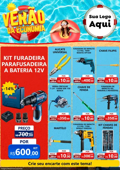 Modelo de Encarte para Encarte A4 Vertical com o tema Verão da Economia para Maquinas e Ferramentas