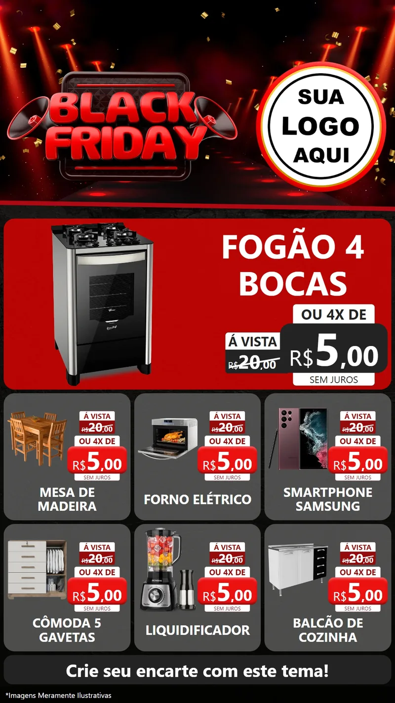 Modelo de Rede Social para Stories com o tema Black Friday para Móveis e Eletro