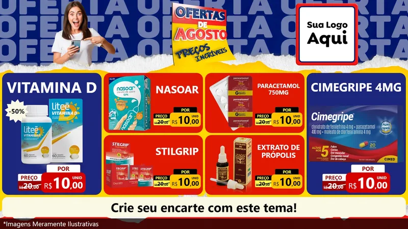 Modelo de TV para TV Horizontal com o tema Ofertas de Agosto - Preços Incríveis para Farmácia