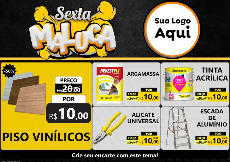 Modelo de Encarte para Encarte A4 Horizontal com o tema Sexta Maluca para Material para Construção