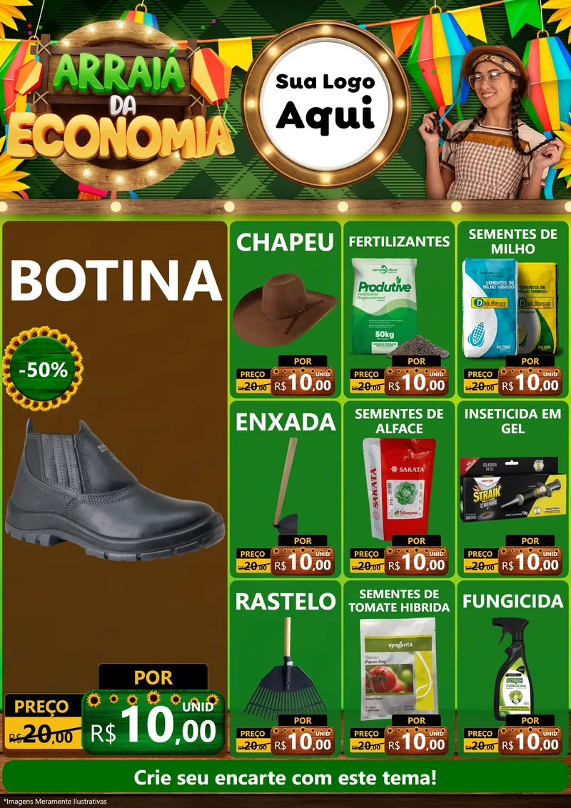 Modelo de Encarte para Encarte A4 Vertical com o tema Arraiá de Economia para Agropecuária